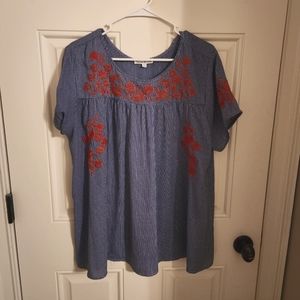 Beautiful Blue and Red Crochet Blouse